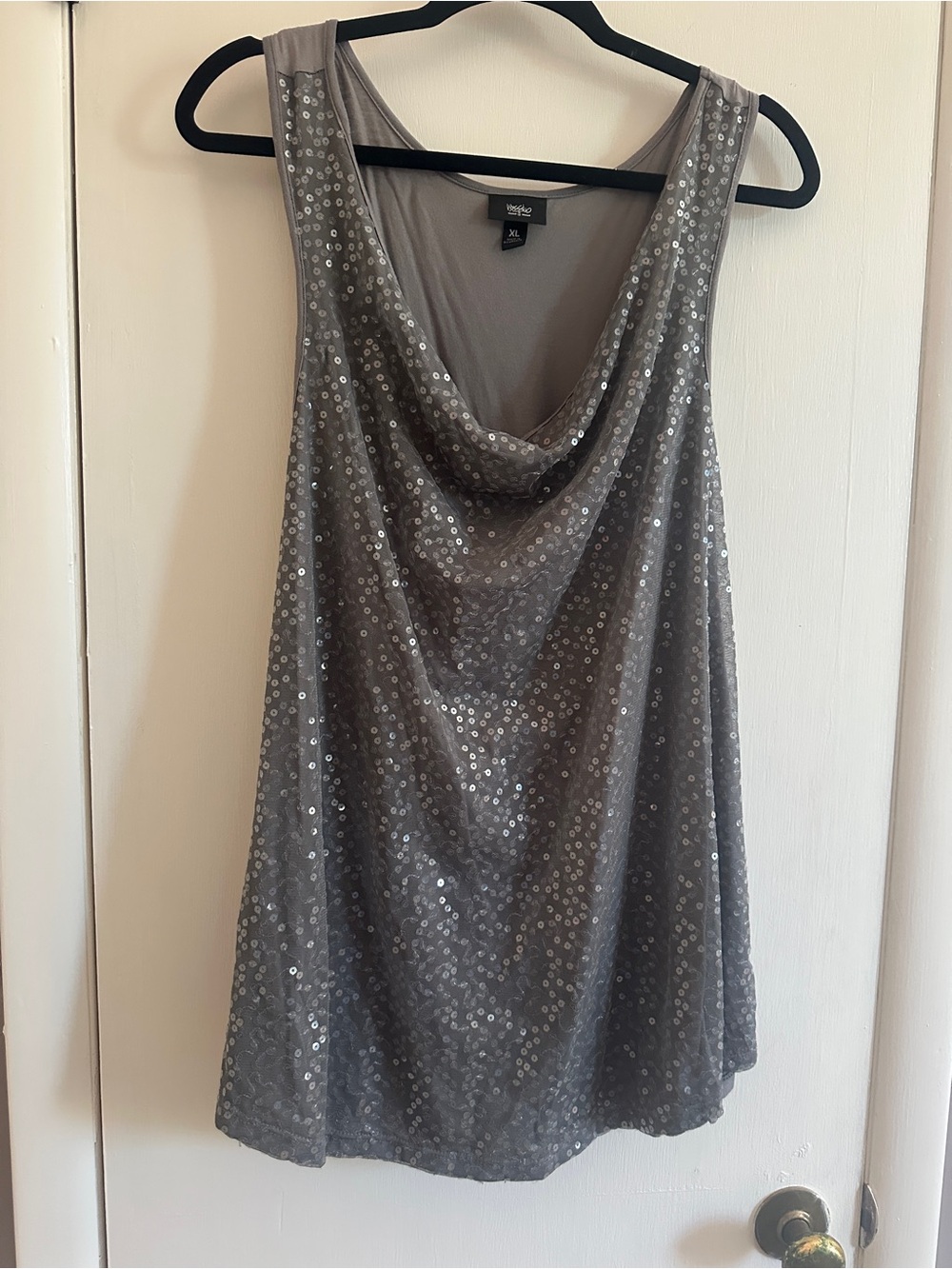 Sequin Drape Neck Tank Top - Gray